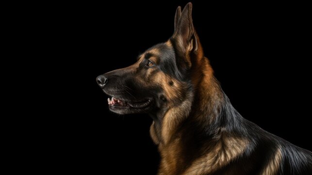 german shepherd dog on black background