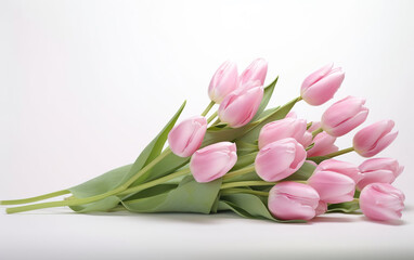 Bunch of pink tulip flowers on a white background created with Generative AI technology