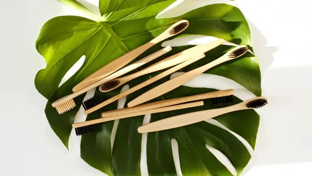 Eco-friendly biodegradable Bamboo toothbrush. No plastic. Conscious minimalism Vegan lifestyle. Reuse reduction concept. High quality 4k footage