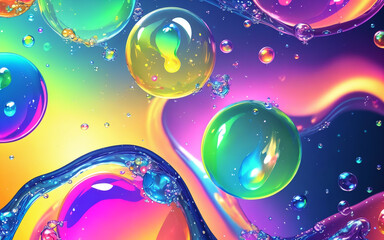 Obraz na płótnie Canvas Multicolored transparent liquid bubbles. Abstract background with liquid and paint. Generative AI