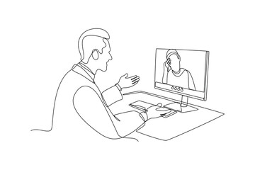 Continuous one line drawing Online doctor and telemedicine concept. Single line draw design vector graphic illustration.