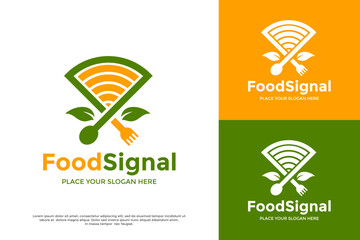 Food signal vector logo template. This design use signal symbol with spoon and fork. Suitable for culinary food.