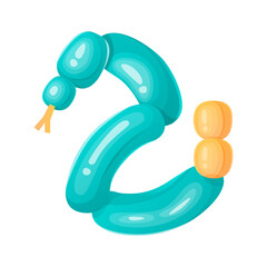 Cute balloon toy in shape of snake on white background.