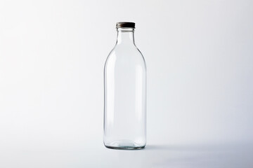 Glass water bottle mockup, isolated on clean, white background.
