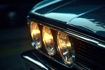 Fototapeta na wymiar Headlight of a black car at night time