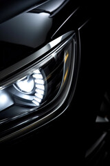 Headlight of a black car at night time