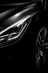 Obraz na płótnie Canvas Headlight of a black car at night time