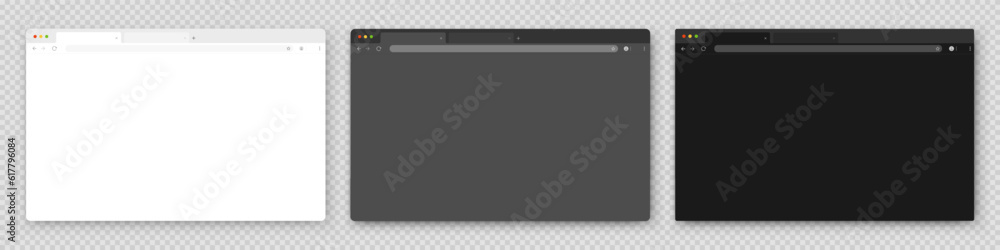 Poster browser windows. a set of realistic empty browser windows in white, gray and black with a toolbar, s