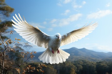 Fototapeta premium White dove is symbol of purity and peace. Generative AI