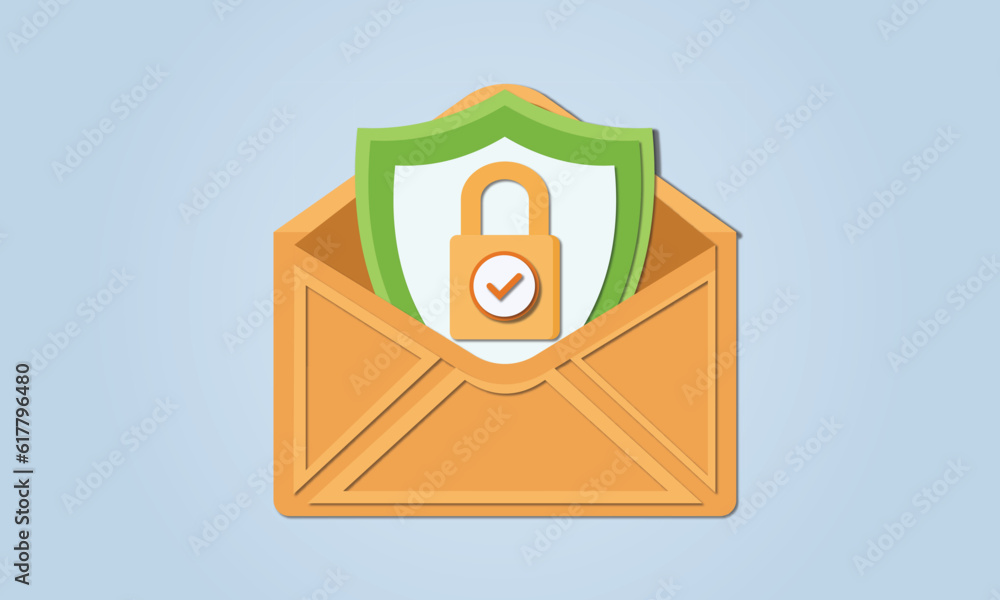 Poster secure mail flat icon. email security concept with envelope, shield and lock.