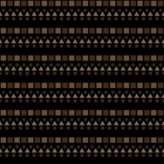 Seamless vector pattern. Black and brown geometrical background with hand drawn decorative elements. Print with ethnic, folk, traditional motifs. Graphic vector illustration.