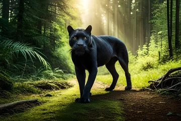 Zelfklevend Fotobehang black panther in the forest © Ahmad