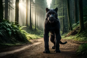Zelfklevend Fotobehang black panther in the forest © Ahmad
