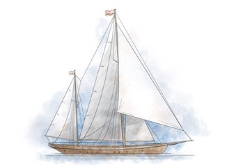 Sailing vessel color sketch illustration