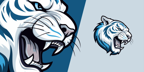Fierce White Tiger Head Mascot: Bold Illustration for Winning Sport and E-Sport Teams