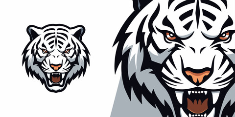 White Tiger Head Logo: Dynamic Vector Mascot Illustration for Sport and E-Sport Teams