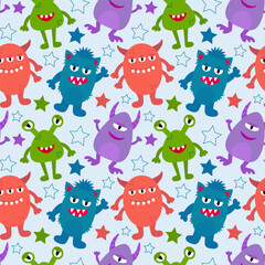 Obraz premium Cute colorful alien and monsters seamless pattern for kids design.