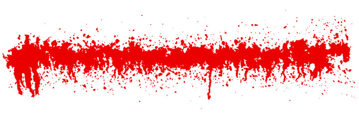 Red blood drip brush isolated on white background. Scarlet silhouette of splash on wall. Watercolor spatter texture. Abstract vector illustration. Runny liquid ink. Horror grunge pattern