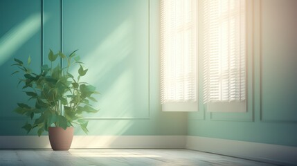 room with a window and plant