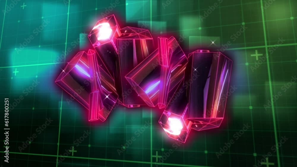 Poster animation of 3d bars over grid pattern over looping squares in background