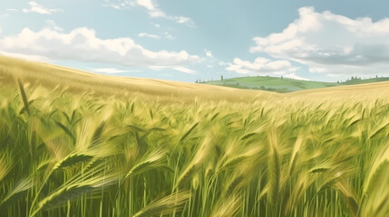 Fototapeta na wymiar green wheat field made by midjeorney