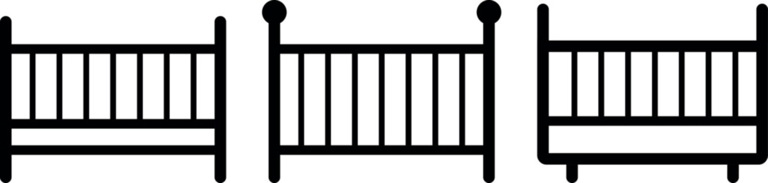 recommend clip art: Furniture and household related icon outline collection. Baby crib icon, baby bed vector icons collection.