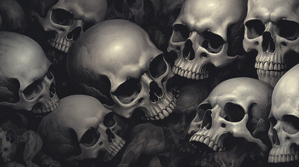 Naklejka premium a pile of human skulls and bones