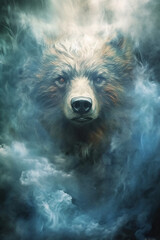 3D visual effects, fog scapes, bear. AI generative