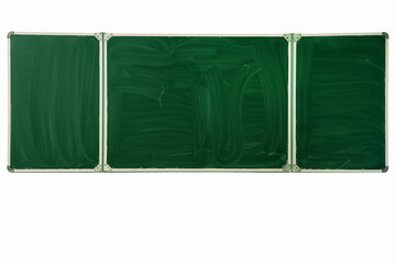 Green school chalkboard in metal frame isolated on white background. Education concept.