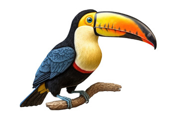 Isolated side view of colorful toucan bird on a cutout PNG transparent background. Generative AI