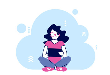 Vector of a woman in glasses using tablet computer