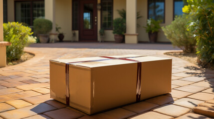 Seamless Delivery Experience, Box or Parcel at the Front Doorstep of a House, Generative AI