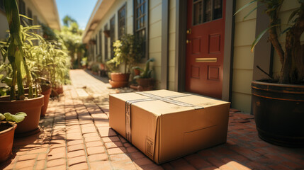 Hassle-Free Shipments, Package Delivered near the Front Door of a House, Generative AI