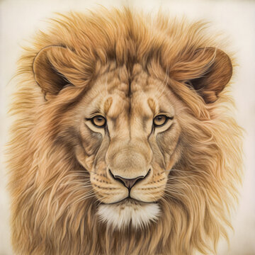 Vibrant Colorful Drawing of a Lion's Head - generative ai