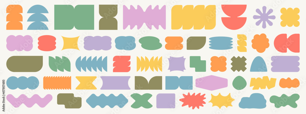 Poster cool y2k geometric shapes. collection of abstract brutalist bauhaus figures. swiss design forms. tre
