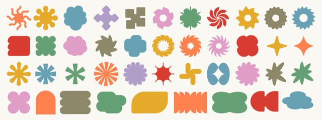 Cool Y2k Geometric Shapes. Collection of abstract brutalist bauhaus figures. Swiss Design Forms. Trendy modern graphic elements vector set.