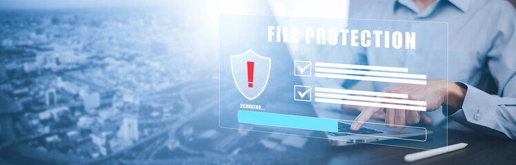 Email concept with laptop spam and virus computer monitor internet security concept, businessman reading electronic mail with a laptop. Spam, junk and e-marketing on screen, Spam Email Pop-up Warning.