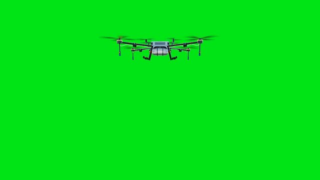 Agriculture fertilizer drone flying footage on green screen background, 3D illustration rendering 