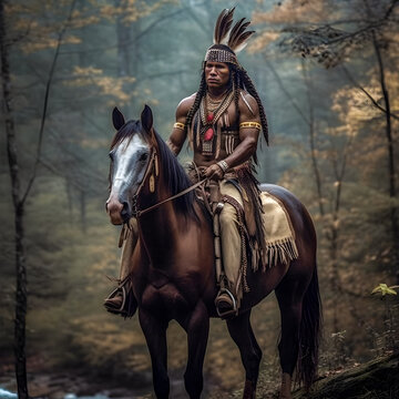 Cherokee Warrior on Horseback - generative ai