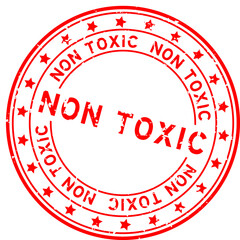 Grunge red non toxic word with star icon round rubber seal stamp on white background