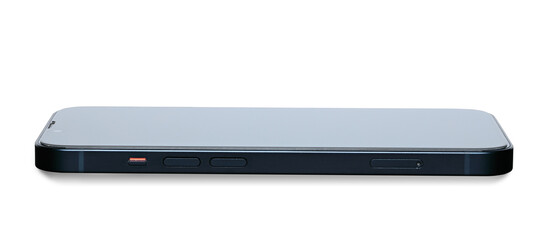 Black Smartphone isolated on transparent background close-up, side view