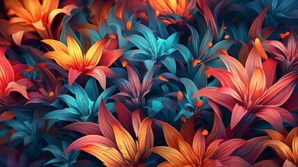 Abstract stylized flowers as wallpaper background pano.Generative AI