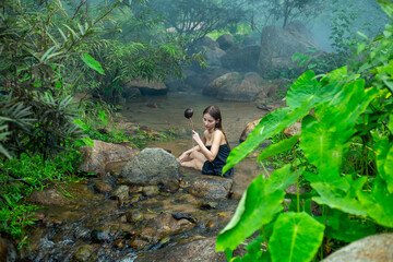 Obraz premium sexy, forest, asia, bath, bathing, bathroom, beautiful, beauty, body, care, cascade, caucasian, clean, colorful, country, countryside, creek, female, fresh, girl, hair, happy, health, hot, landscape, 