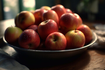 Juicy delicious apple lies on a beautiful plate, Ai generated