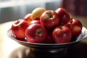 Juicy delicious apple lies on a beautiful plate, Ai generated