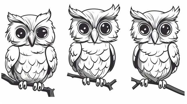 Children's coloring book with an owl, black and white graphics with a curly pattern. The development of motor skills of children with drawings. Generative AI