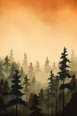 Papier Peint photo autocollant Forêt dans le brouillard Simple forest design in water color style painting. AI generative