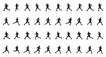running man silhouette, various poses, jogging or marathon