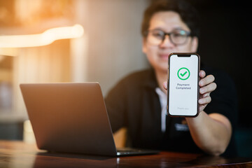 Men using smartphone for payment online shopping in website. Technology and money transfer. Shopping and online payment concept.