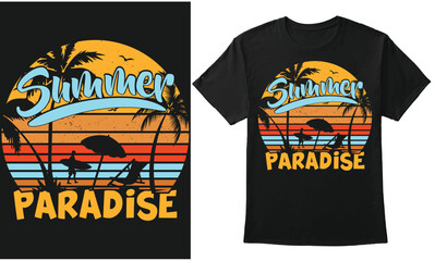 Summer Paradise Vintage Retro Sunset Design For T-shirt Banner Poster Mug Sticker Etc